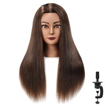 POLRISLY 20-22" 100 Human Hair Mannequin Head 4 Dark brown human hair