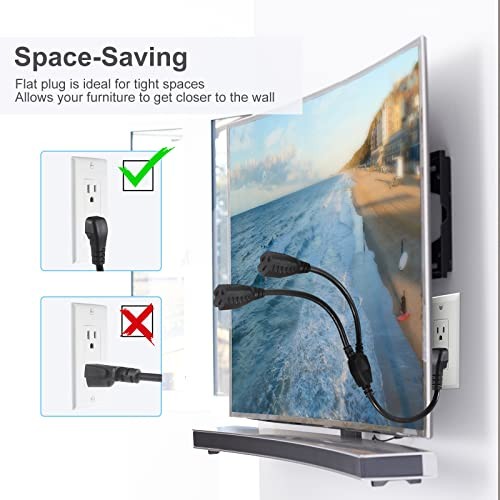 Power Cord Extension Y Splitter - 1 to 2 Way Outlet Adapter NEMA 5 1FT 1-Pack