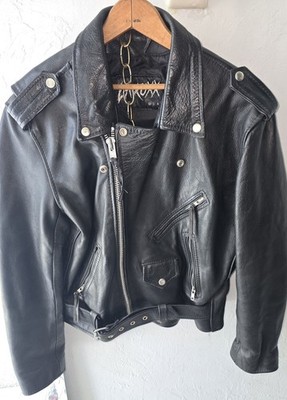 LAROXX Black Leather Motorcycle Jacket Bomber Lady M/L See Desc REAL 80-90s VTG