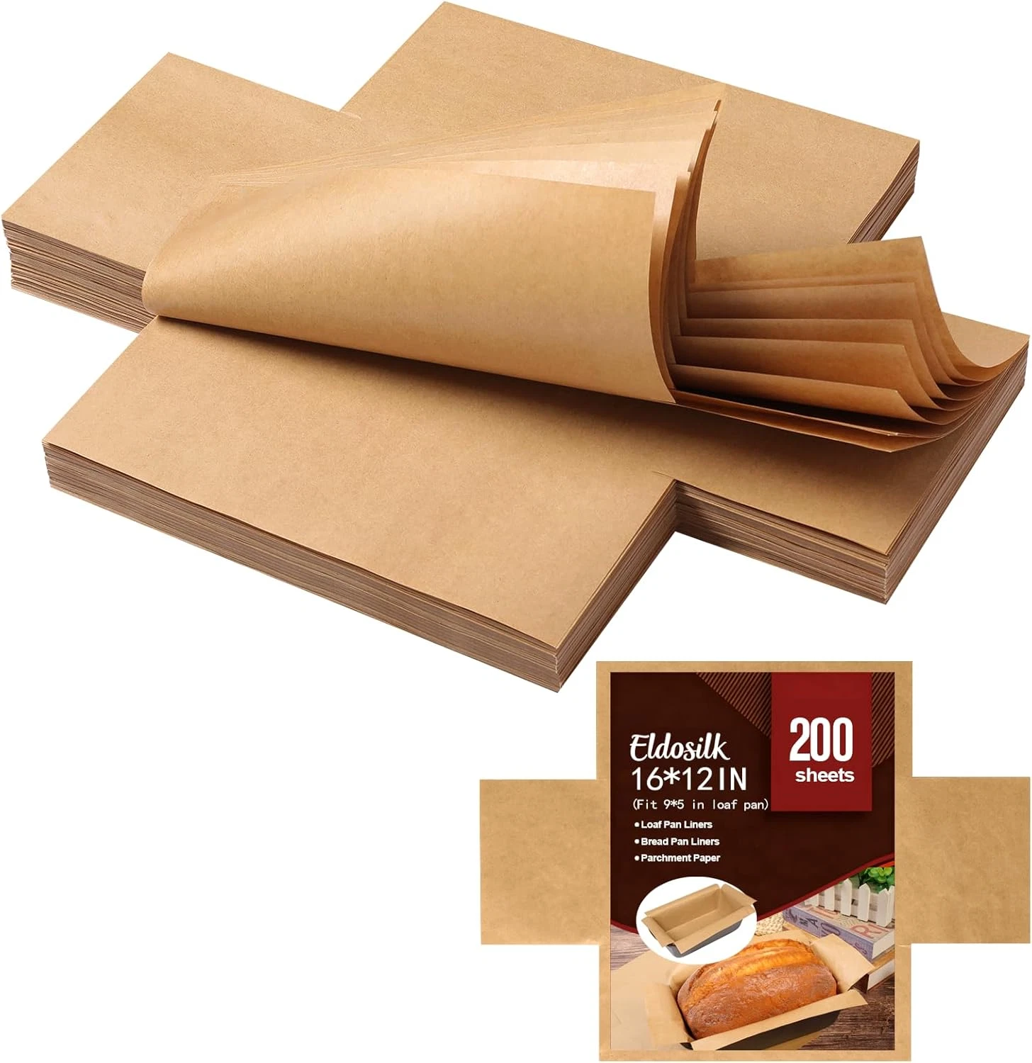 200 Pcs Unbleached Parchment Paper Loaf Pan Liner - Precut 9''x5'' Non-Stick, Fi