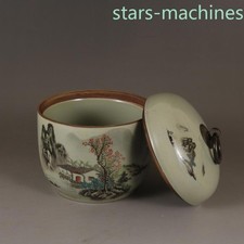 4.72 In Chinese Famille Rose Porcelain Jar Landscape Pattern Pot Tea Caddy