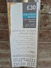 New Next 28mm Antique Brass Curtain Pole Ball Finials Fixings Complete Kit
