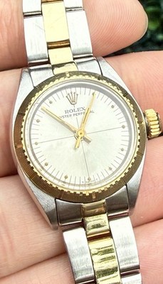 Vintage 1981 Rolex Oyster Perpetual Zephyr Steel 14k Gold Radial Dial 25mm Watch
