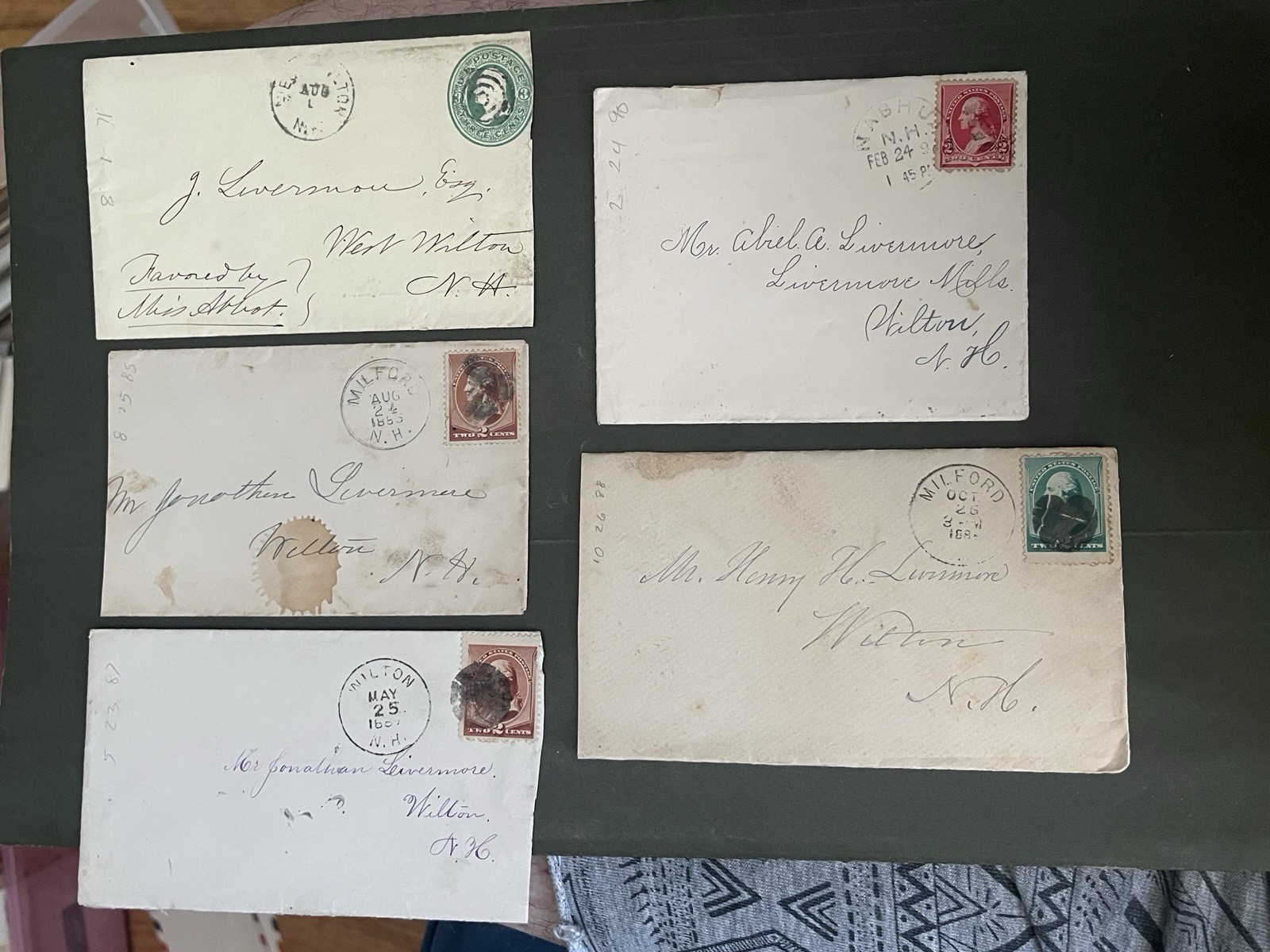 LOT x5 NH 1800s LIVERMORE/ABBOT ! WEST WILTON +MILFORD +NASHUA ! MILITARY CAPT !