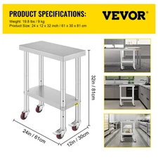 Stainless Steel Kitchen Worktable Shelves Commercial Work Bench Table with Caste