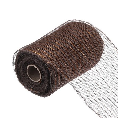 6 Inch x 10 Yards Dark Brown Gold Glitter Poly Burlap Deco Mesh Ribbon Wreaths