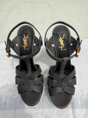 YSL TRIBUTE 75 SANDAL IN DARK GRAY - PRISTINE CONDITION