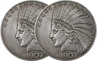 2PCS 1907 Antique Liberty Indian Head $10 Dollar Coin, Uncirculated Morgan Silve
