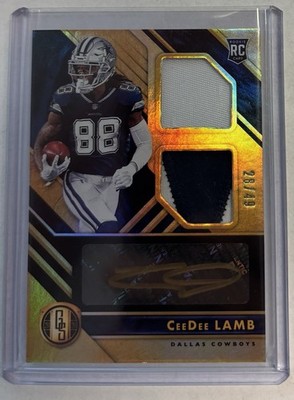 CEEDEE LAMB 2020 PANINI GOLD STANDARD RC AUTO DUAL PATCH 28/49 RARE COWBOYS