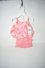 Bonnie Jean Floral Print Peplum Top Check Shorts Set Peach 0-3 Mos S5-13741-S