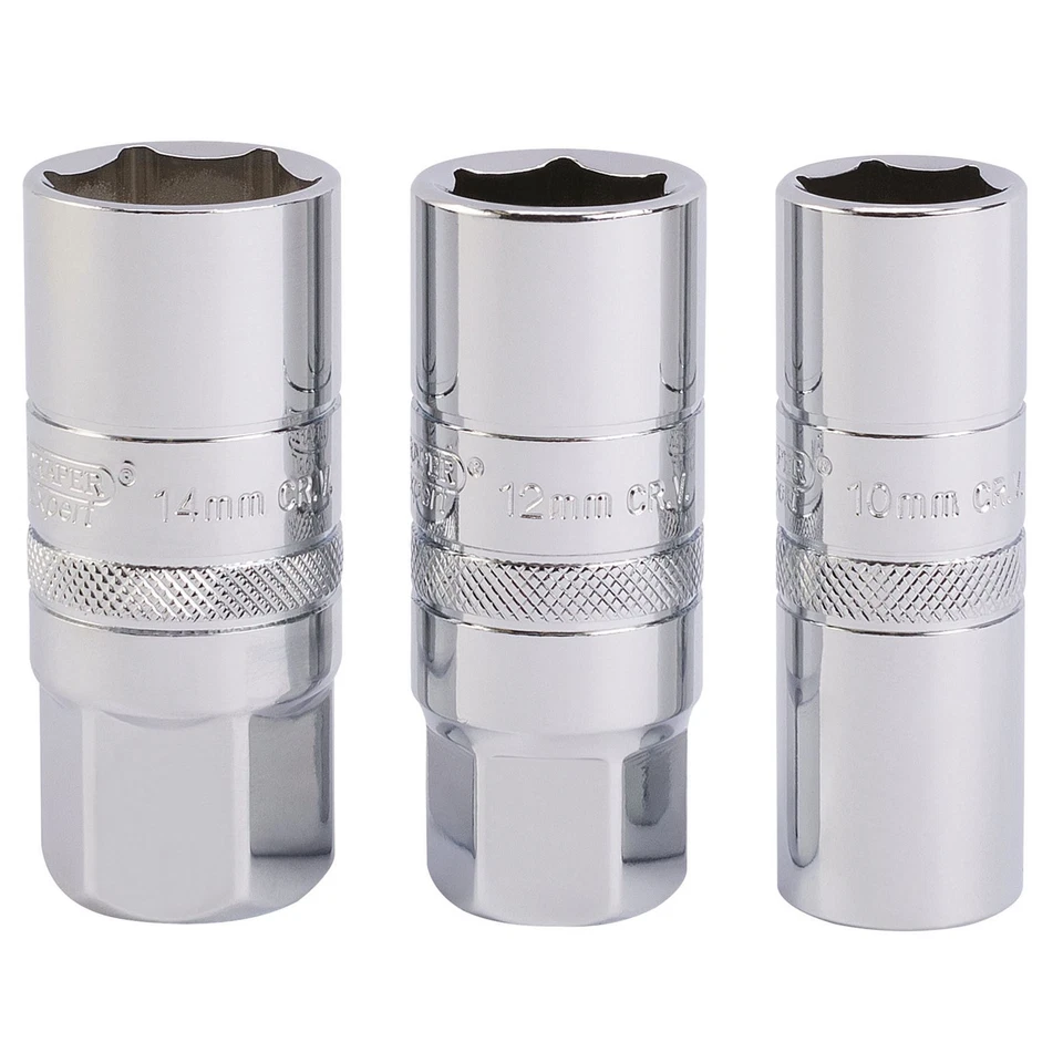 Draper Expert Spark Plug Socket Set Polished Finish 1/2" Square Drive 3 Pieces