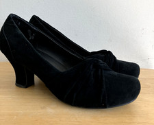 Hotter Amethyst Vtg 40s Style Black Suede Shoes Louis Heels Size 8 EXF Wide Fit