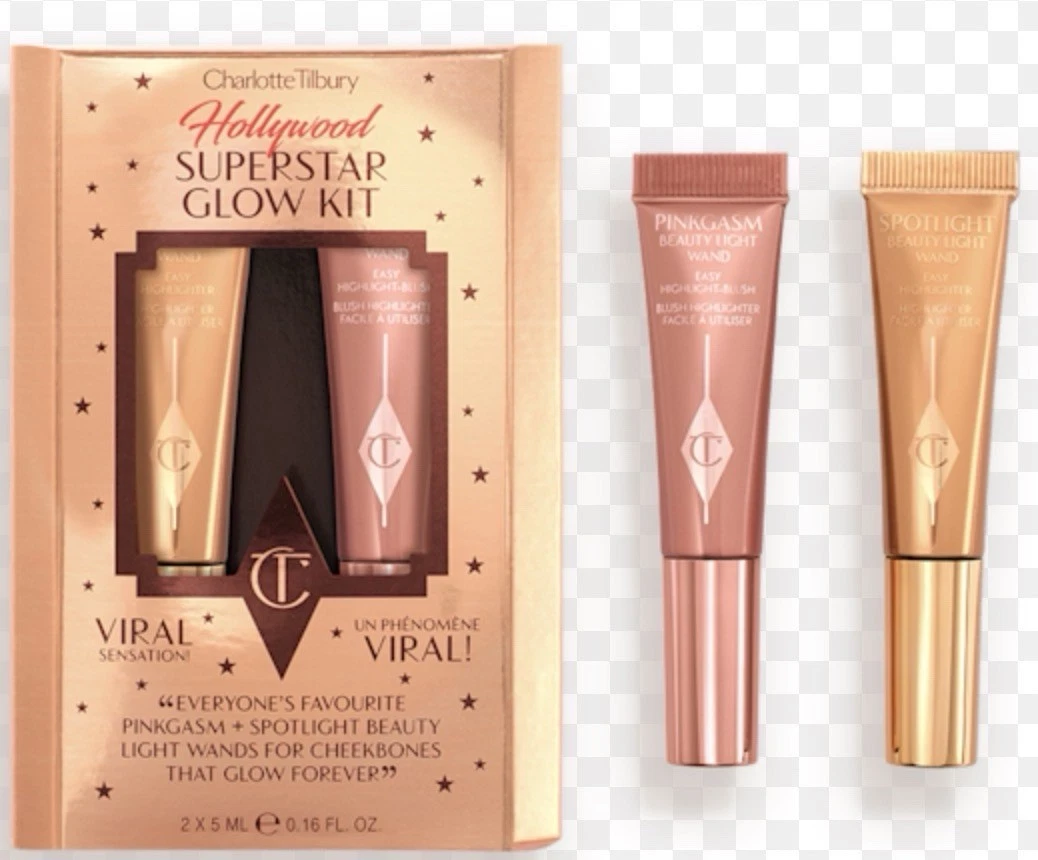 Charlotte Tilbury Hollywood Glow Kit Spotlight Pinkgasm Mini Liquid 2pc Set