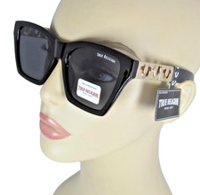 TRUE RELIGION Oversized Glossy Black Sunglasses Cutout Gold Logos TR57982-1B-S