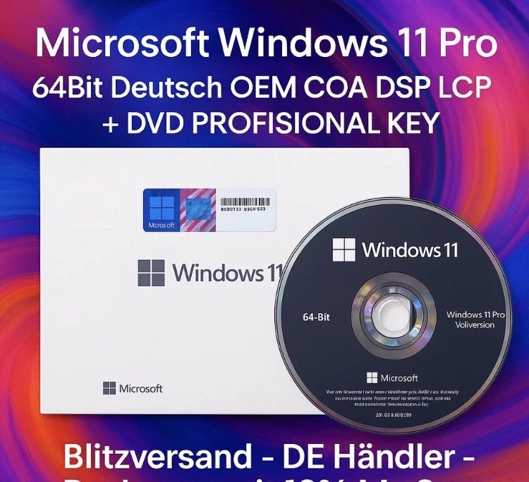 MARKENLOS Microsoft Windows 11 Pro 64 bits alemán OEM CERTIFICADO DE AUTENTICIDAD versión completa licencia - DVD KEY NUEVO