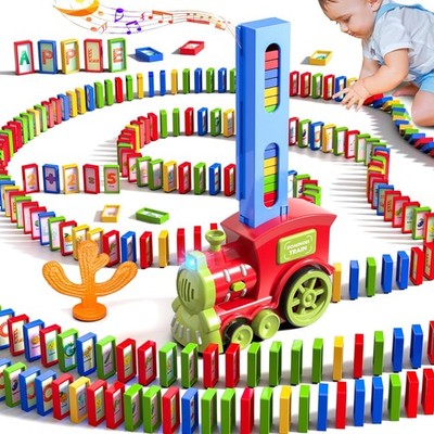 Domino Zug Set, Automatischer Domino Zug mit 310 Domino Blöcken, 4 Aufklebers...