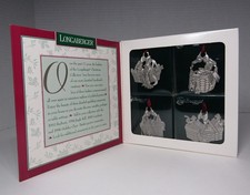 Set of 4 Longaberger Pewter Christmas Basket Ornaments 1993-1996 w/ Box