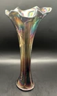 Vintage FENTON Blue Carnival Glass "Butterfly & Berry" Swung Vase (9.5" Tall)