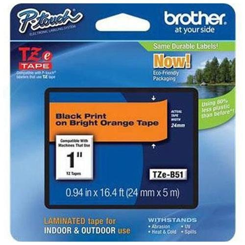 Original Brother TZeB51 TZB51 P-Touch Band 1" schwarz auf fluoreszierend orange Band - Bild 1 von 1