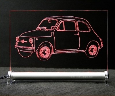 Fiat 500 Nuova als AutoGravur auf LED Leuchtschild 1957