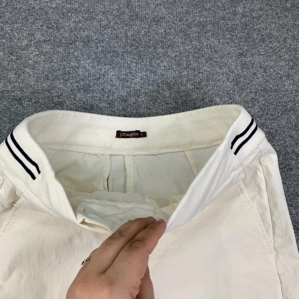 Pantalones Cortos J McLaughlin Para Mujer 2 Marfil Rayas Cintura Cremallera Mosca Bermudas Preppy Golf Foto 4 de 4