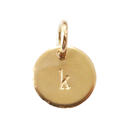 14K Różowe złoto Okrągły dysk Inicjał litera K Charm Naszyjnik Wisiorek ~0,6 - Zdjęcie 1 z 4