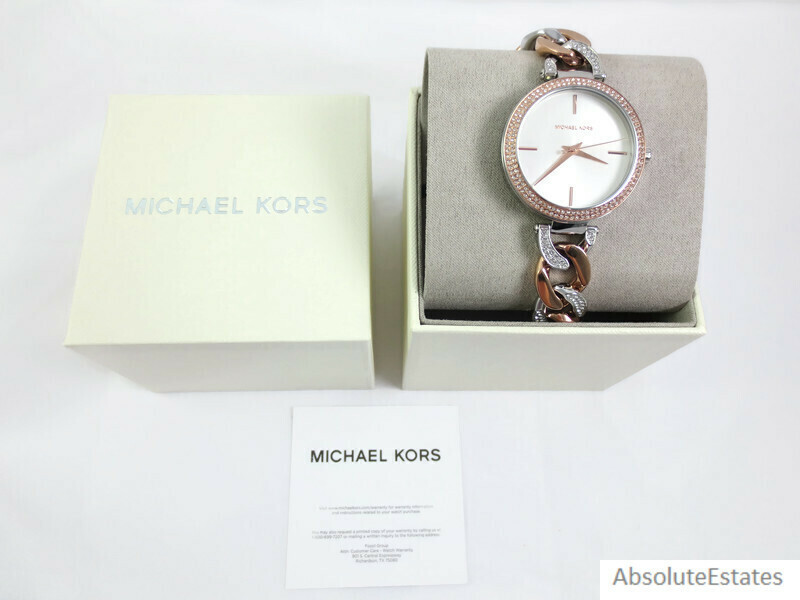 NEW Michael Kors Catelyn Two Tone Silver Rose Gold Stainless 