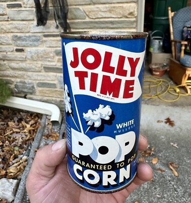 Vintage NOS Unopened Jolly Time Popcorn Tin Can Sioux City IA Good Housekeeping