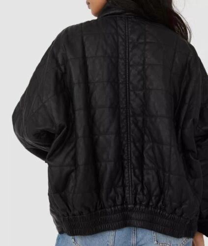 Chaqueta Abrigo Free People Para Mujer Negra Acolchada Imitación Cuero Talla M, se ajusta como L Foto 2 de 3