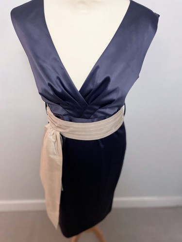 Next 8 gunmetal grey sleeveless dress cream silk sash tie occasion wedding party - Picture 2 of 11