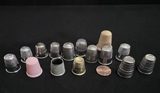 Lot of 15 Vintage 1960's - 1970's Sewing Thimbles: Wood, Steel, Brass & Plastic