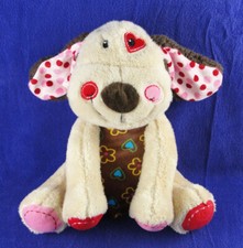 Dan Dee Puppy Dog Plush Red Heart Eye Beige Brown Valentines Day Lovey 10 Inch
