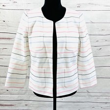 Talbots Jacket Women's 6 White Open Blazer Double Pocket Striped NWOT