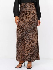 Women's Slik Satin Leopard High Waist Wrap Elastic Waisted Maxi Long Skirt