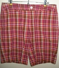 #142 Merona Bermuda Walking Shorts Multicolor Pink Plaid Pockets Cotton 12