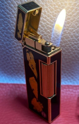 Overhauled Dunhill Gas Lighter Black Gold d mark without box