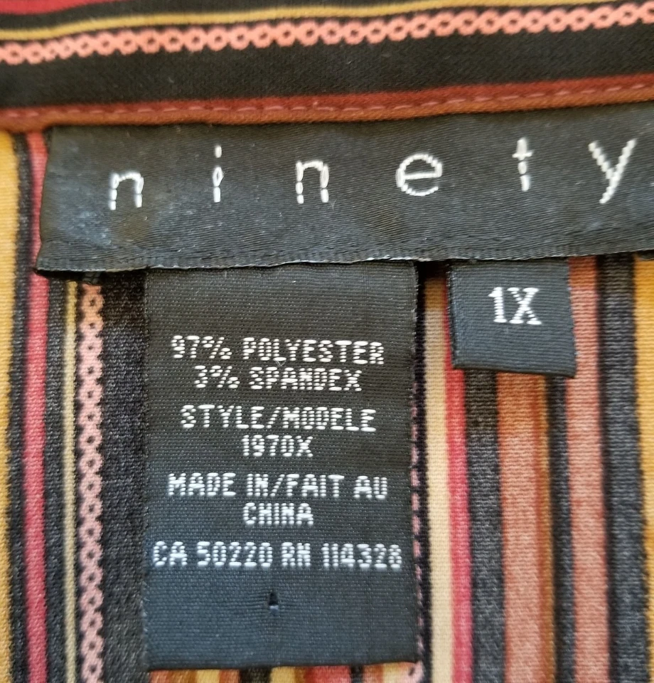 Camisa Ninety Abotonada Para Mujer’s 1X Plus Diagonal Rayas Manga Larga Elástica Top Foto 4 de 4