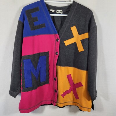 Vintage Mexx Sweatshirt Cardigan Medium Gray Multicolor Block 90s Y2K  *FLAW