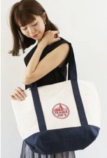 TRADER JOE'S LOGO Heavy Duty  Reusable Canvas Tote Shopping Bag Blue Embroided