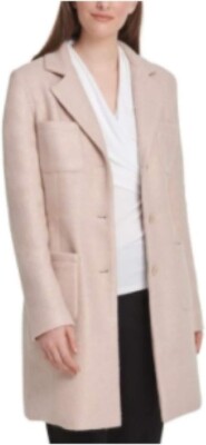 DKNY Women's Jacket Foil-Bouclé Topper Four-Pocket Front Button Pink Size 6