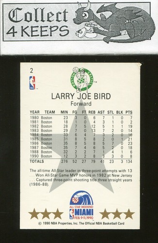 1990-91 Hoops #2 Larry Bird All-Star (HoF Boston Celtics) *A* - Picture 2 of 2