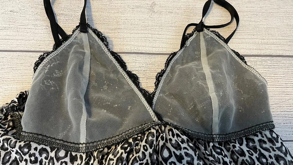 Ambrielle Camisón Pequeño Guepardo Leopardo Negro Encaje Bebé Muñeca Sexy Chemise Foto 4 de 4