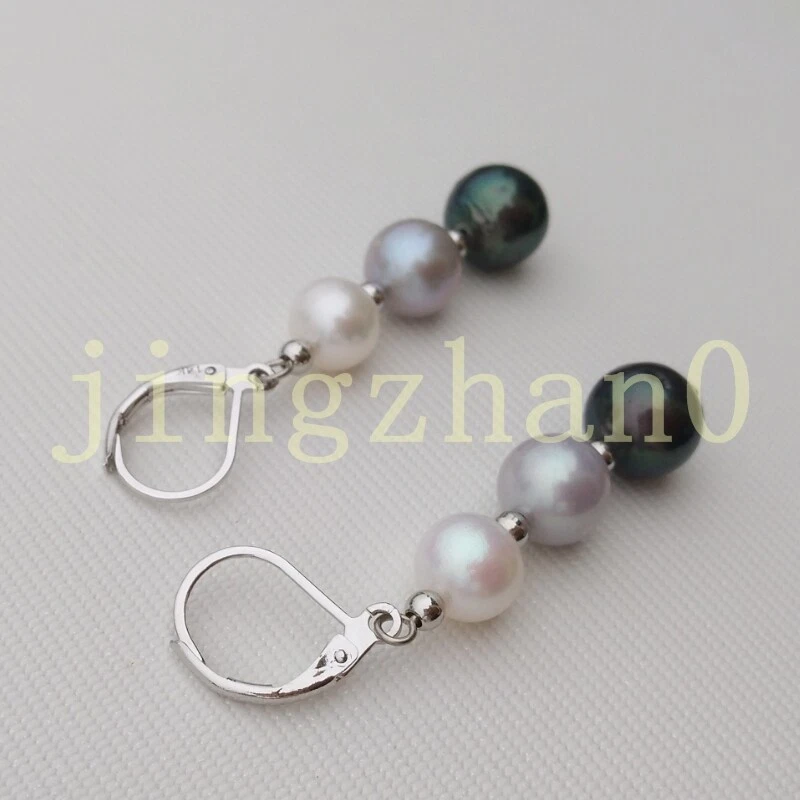 Pendientes Perfectos AAA Mar del Sur Negro Blanco Gris Perla Oro Blanco 14k P Foto 2 de 4