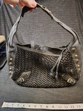 Cole Haan, Village Weave, Black Velvet/Leather, Boho, Shoulder Bag Purse Handbag