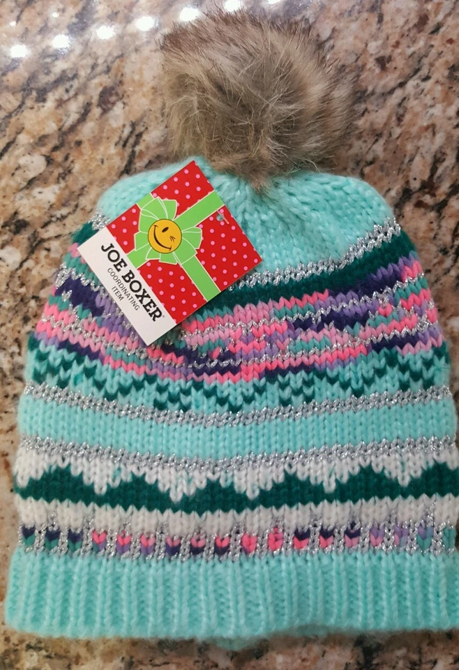 Sombrero Gorro Tejido Clima Frío Verde Azulado Rosa Plata Joe Boxer OSMF NUEVO NUEVO CON ETIQUETAS Foto 3 de 3
