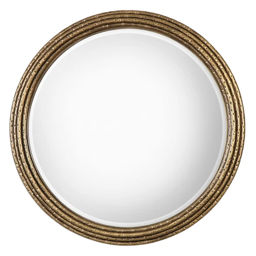 Elegant 42" Gold Rings Round Wall Mirror | Vanity Mantel Rustic Contemporary - Picture 1 of 2