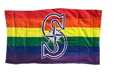 SEATTLE MARINERS Colorful Rainbow MLB BASEBALL SGA PRIDE FLAG Team Fan 34x58 New