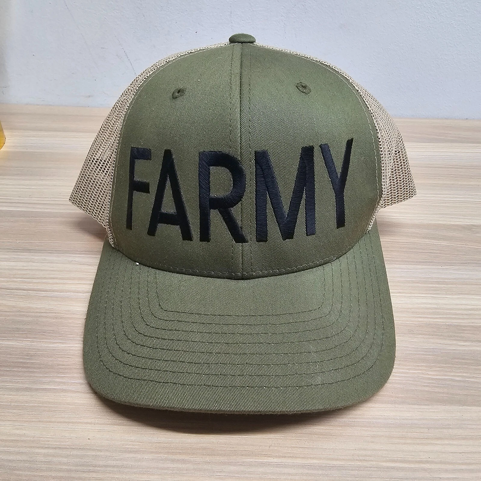 Farmy Trucker Hat Mens Olive Tan Classic Mesh Snapback Cap Work Utility YUPOONG