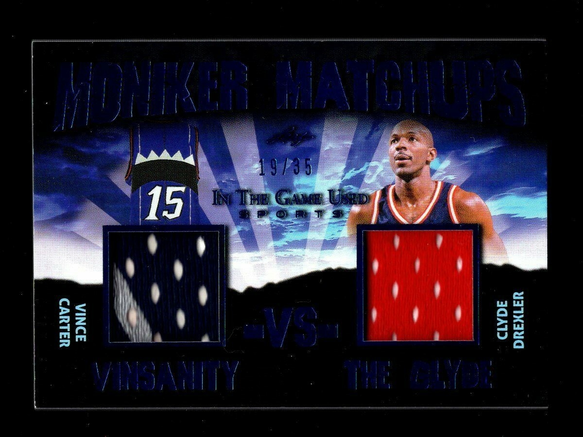 2020 LEAF MONIKER MATCHUPS VINCE CARTER CLYDE DREXLER DUAL JERSEY 19/35