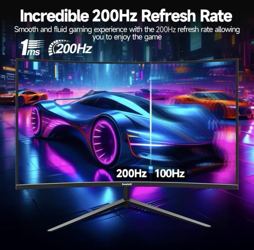 CRUA Gaming Monitor 27" Curved 144Hz/200Hz FHD 1080P 1800R Computer